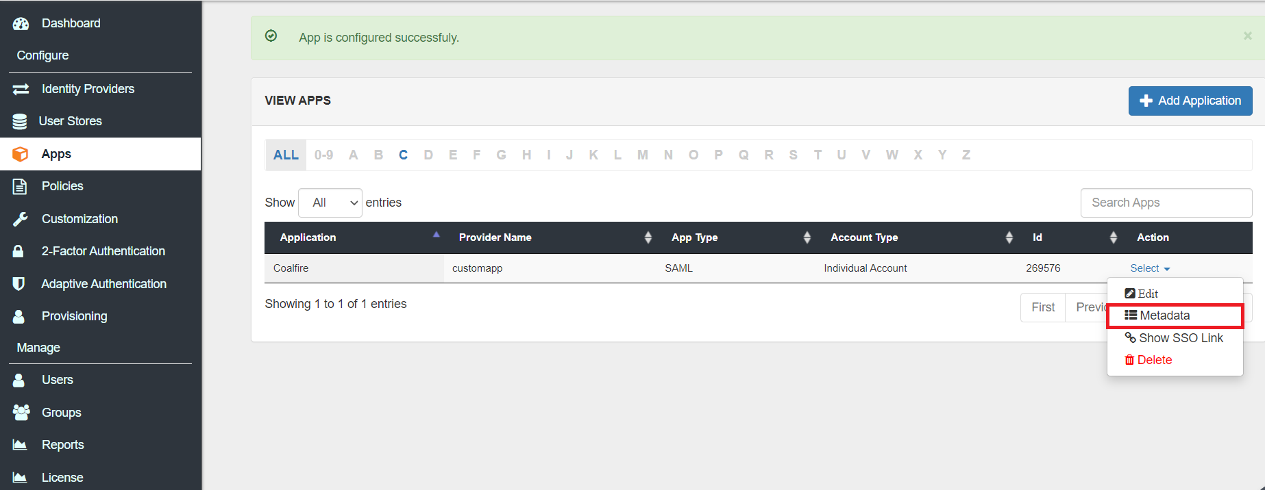 Coalfire Single Sign On (sso) Select Metadata