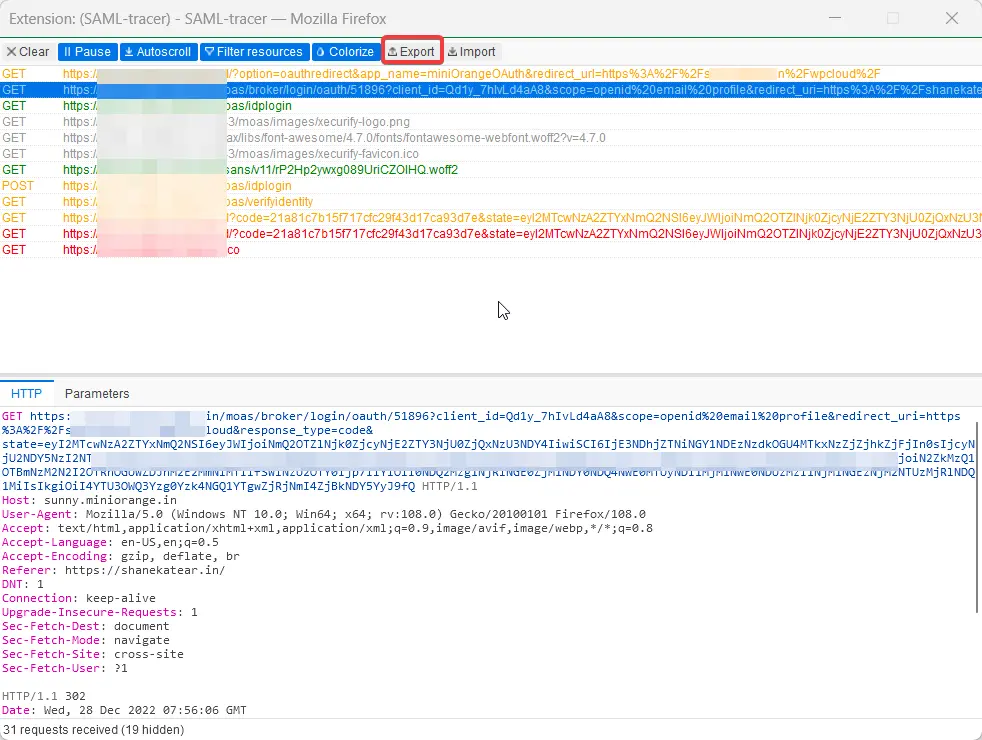 Amazon Web Services SSO tracer export option