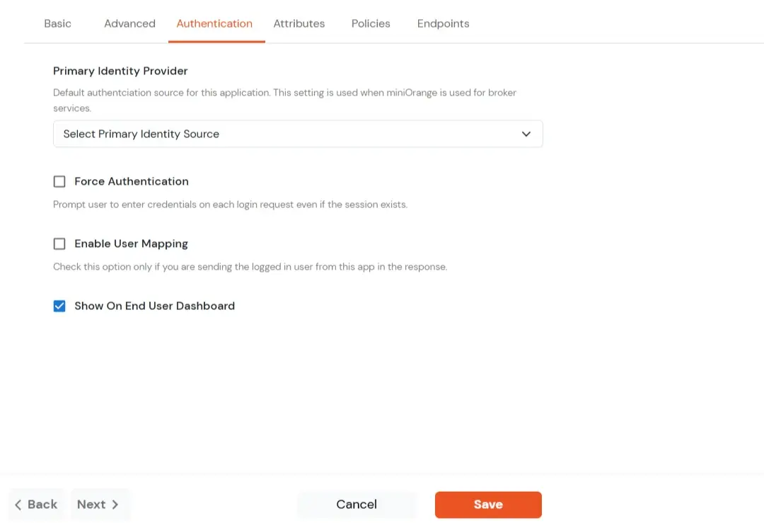 miniOrange Identity Platform Admin Handbook: Navigate to Authentication tab