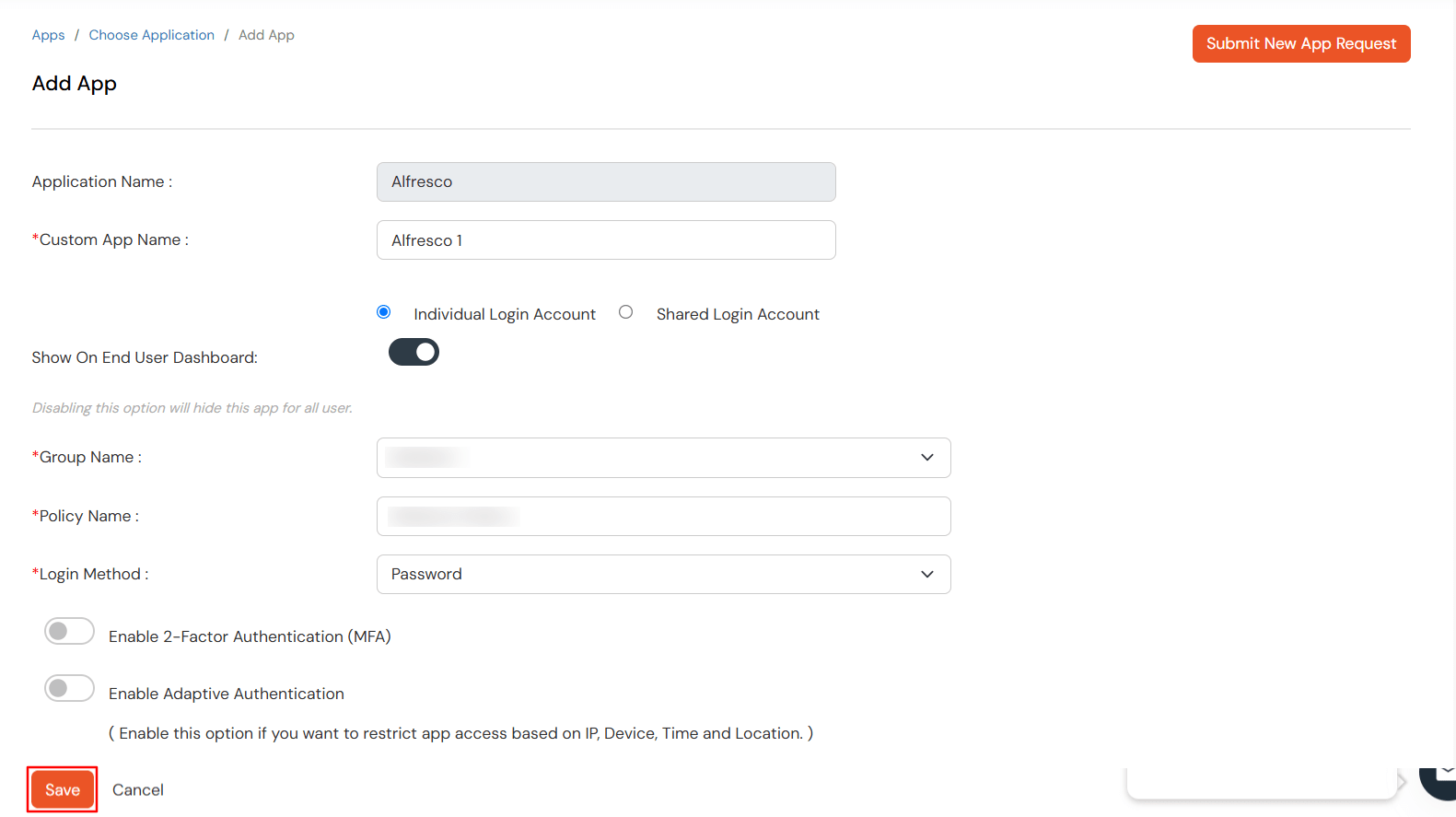 Alfresco Single Sign-On (SSO) manage apps