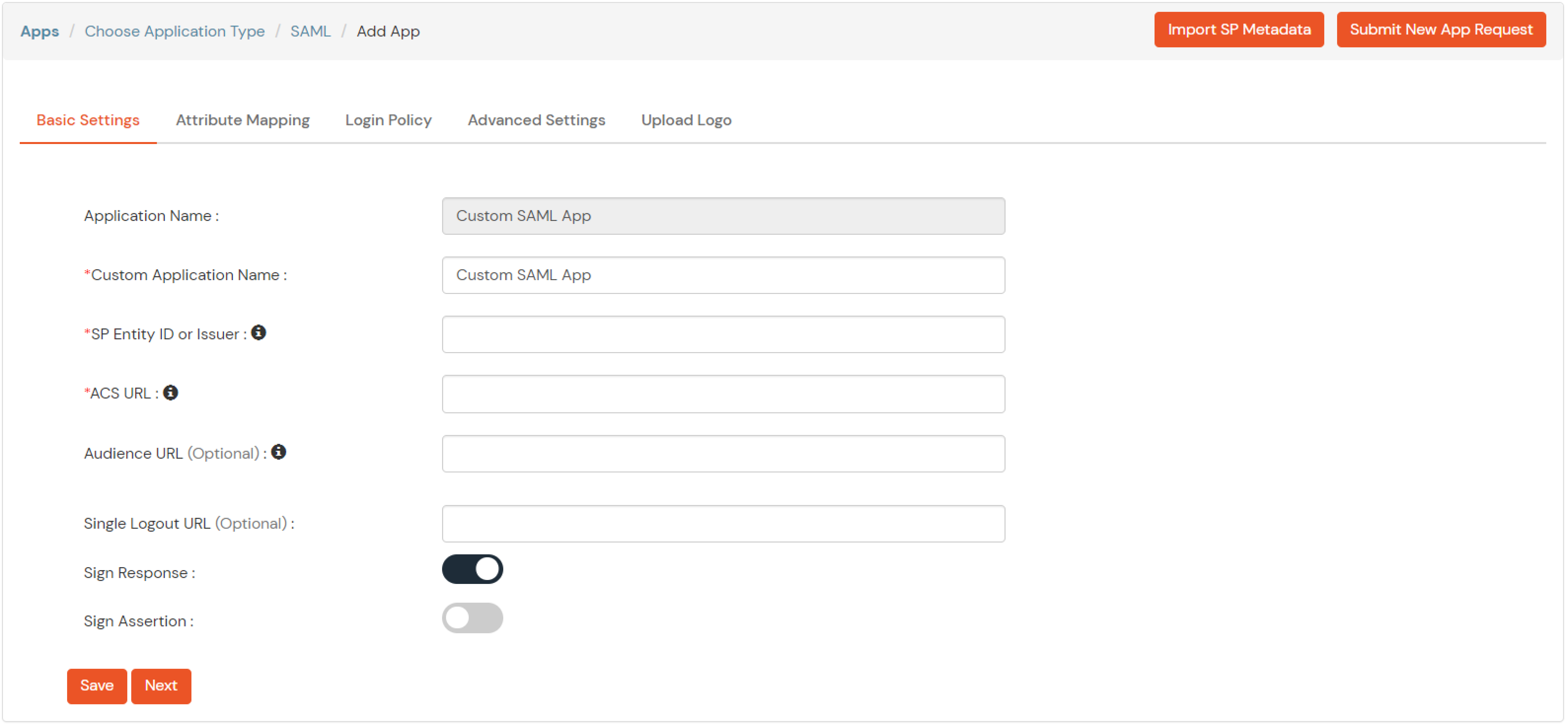 Configure SAML Application