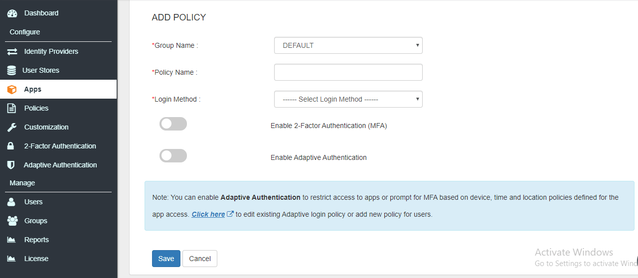 MediaSpace Single Sign On SSO add app policy.