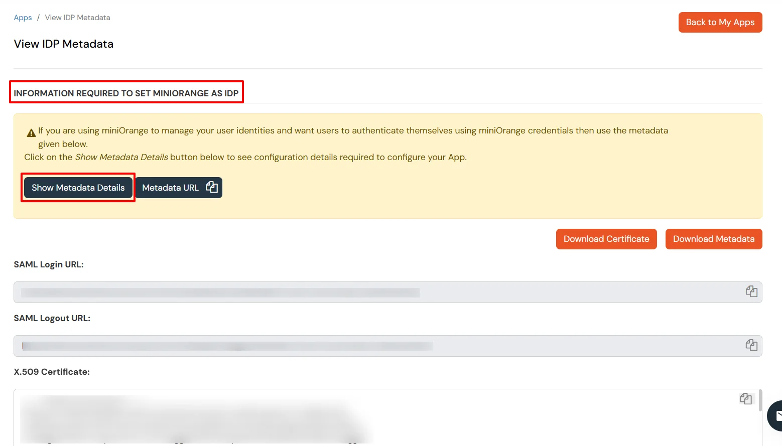 Magento Single Sign-On (SSO) Select Metadata details external IDP or miniOrange as IDP