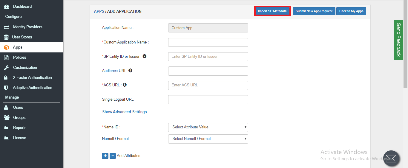 MediaSpace Single Sign On SSO - import sp metadata.