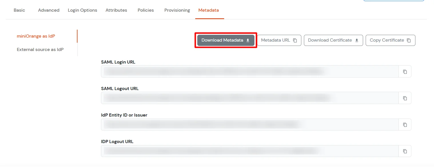 AWS Single Sign-On (SSO) Select Metadata details external IDP or miniOrange as IDP