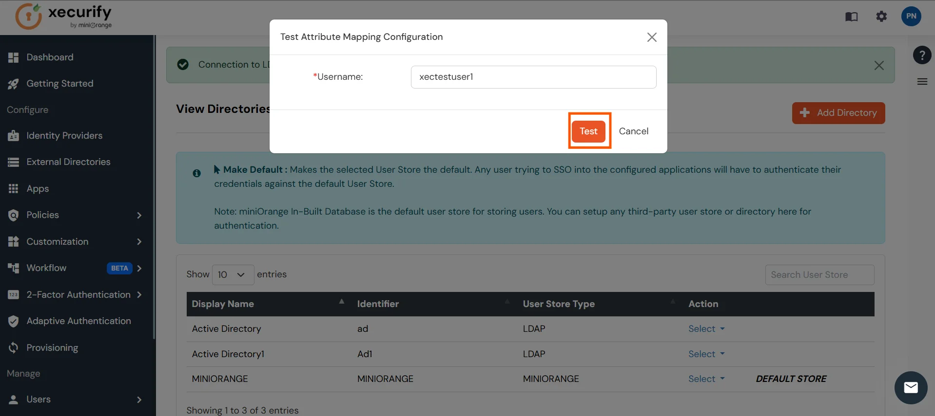 Absorb LMS : Enter username to test Attribute Mapping configuration