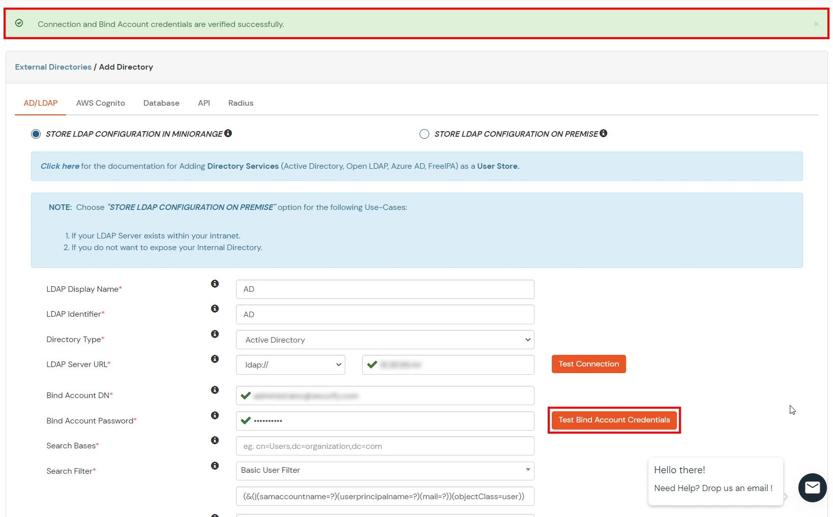 Zendesk: Check bind account credentials