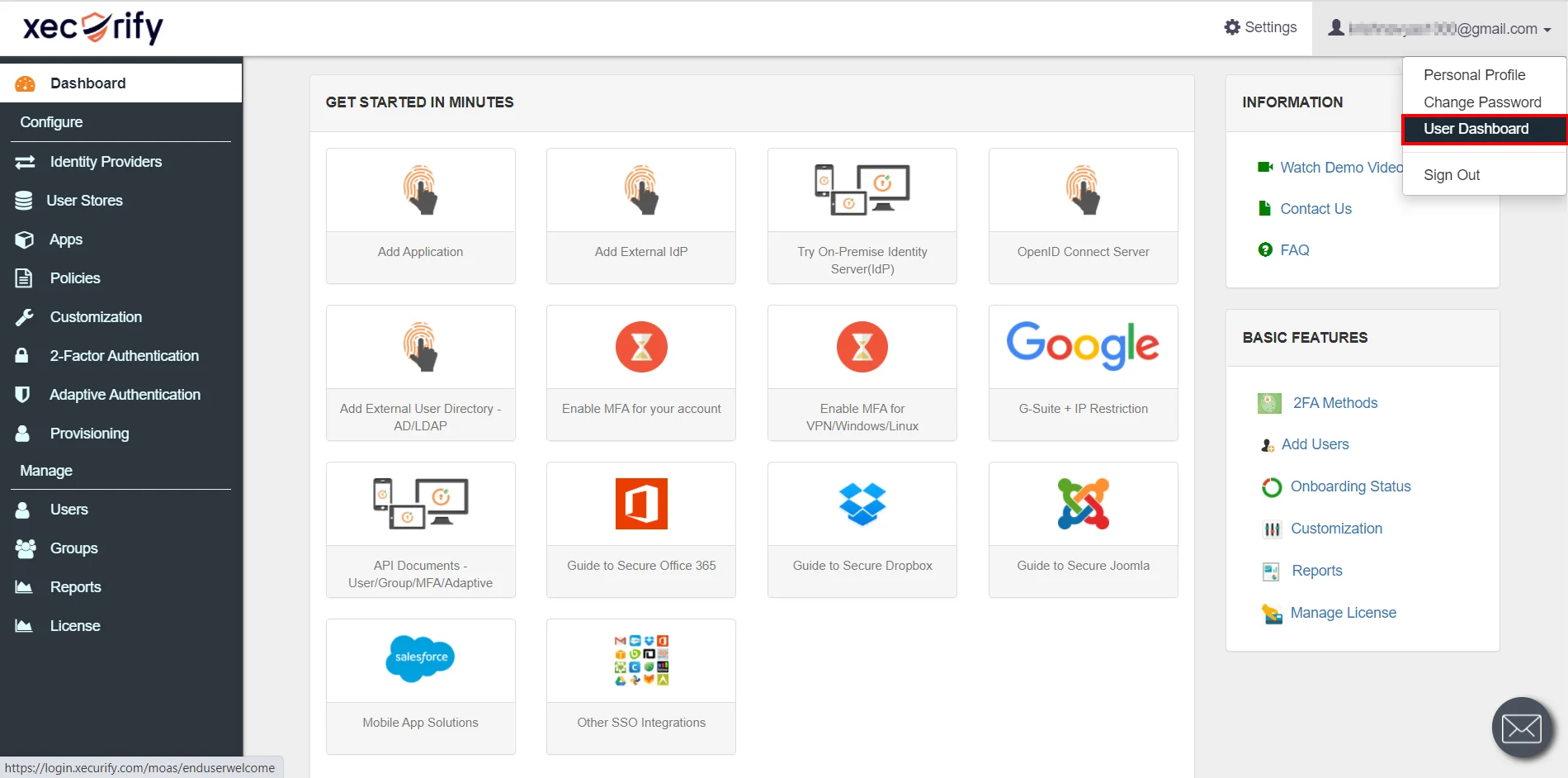 Google Apps (G Suite) Single Sign-On (SSO) user dashboard