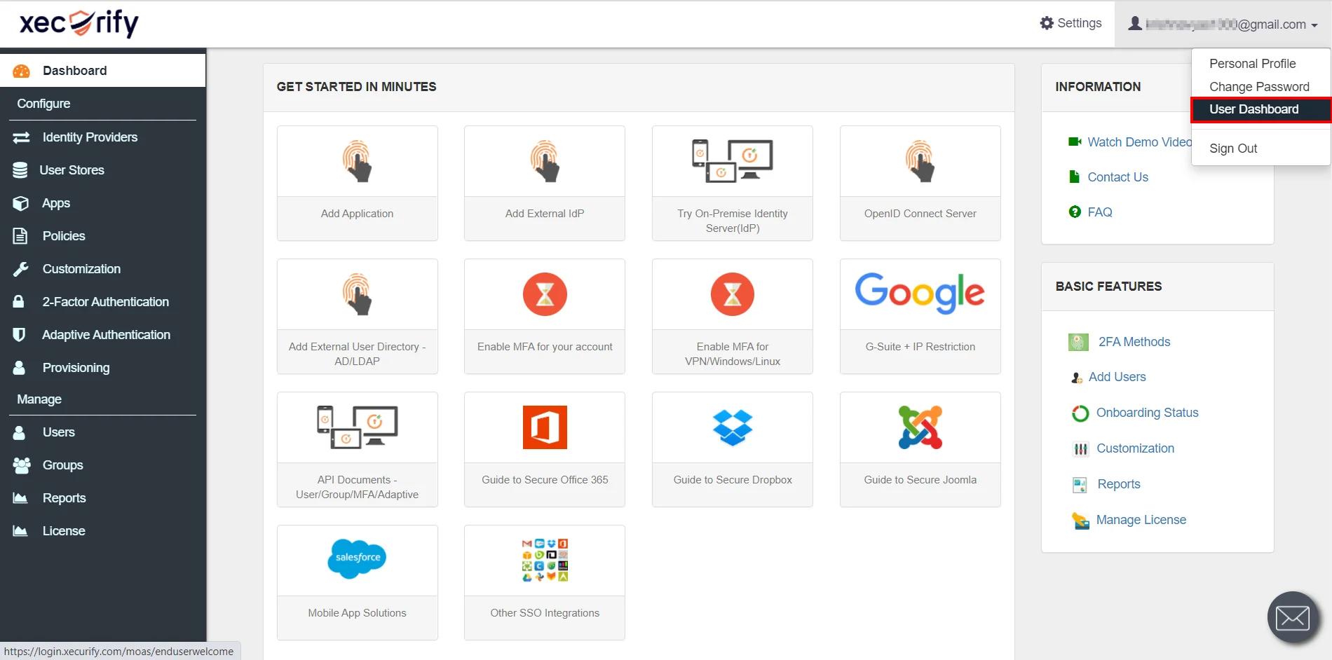 Magento Single Sign-On (SSO) user dashboard