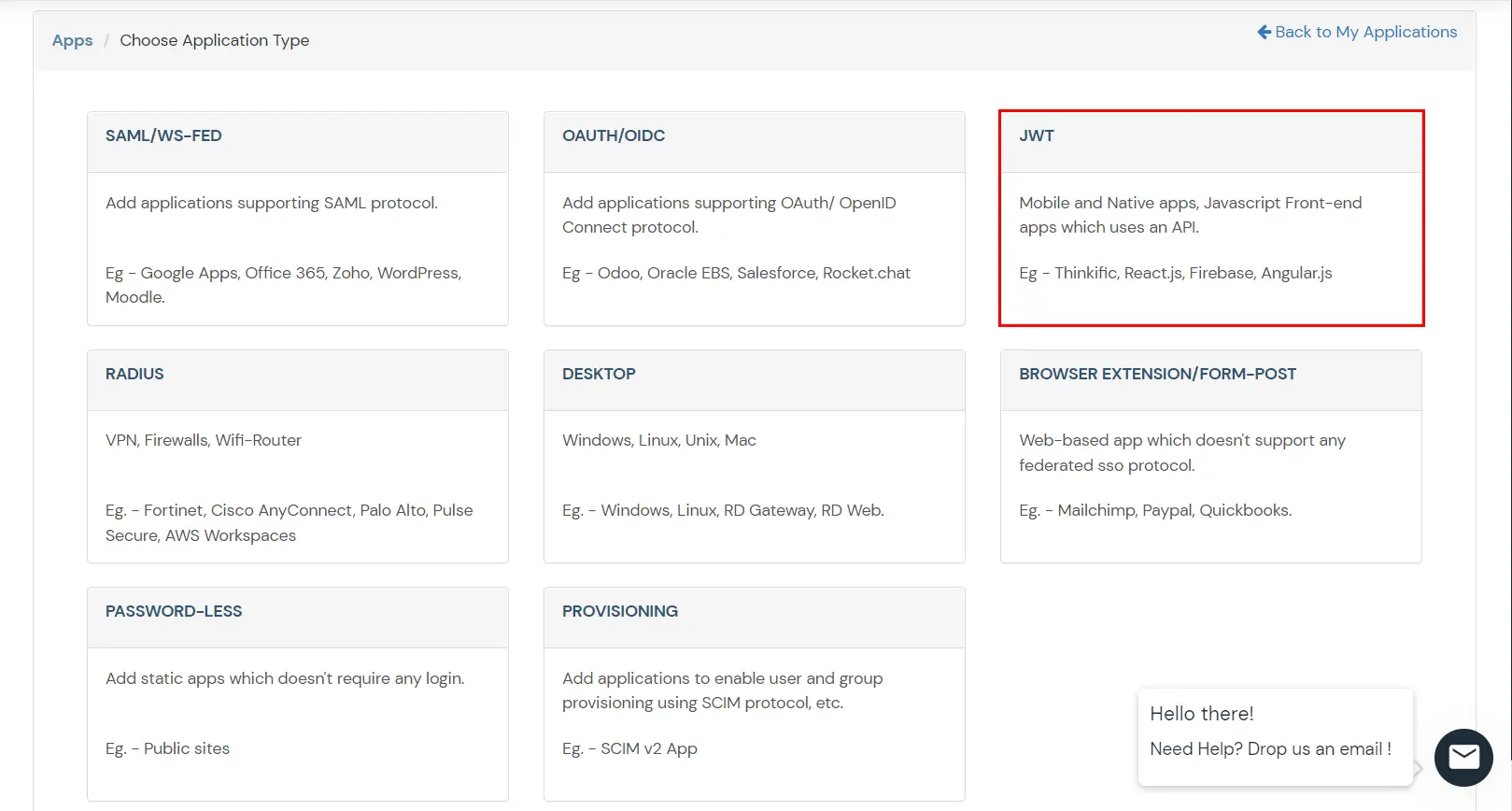  Single Sign-On(sso) choose app type