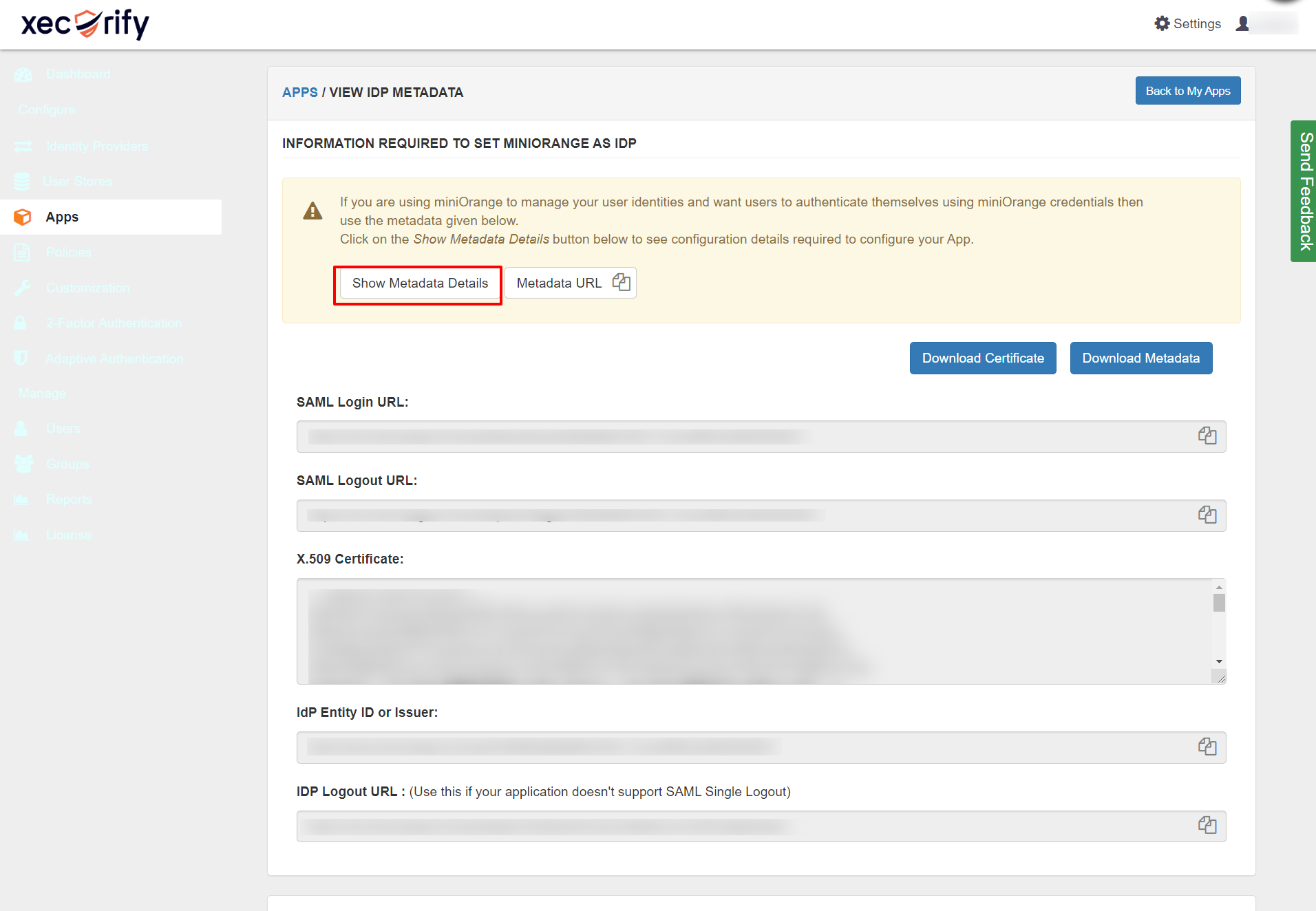 Two factor-authentication for osTicket  | Support Ticketing System:show_miniorange_idp_metadata