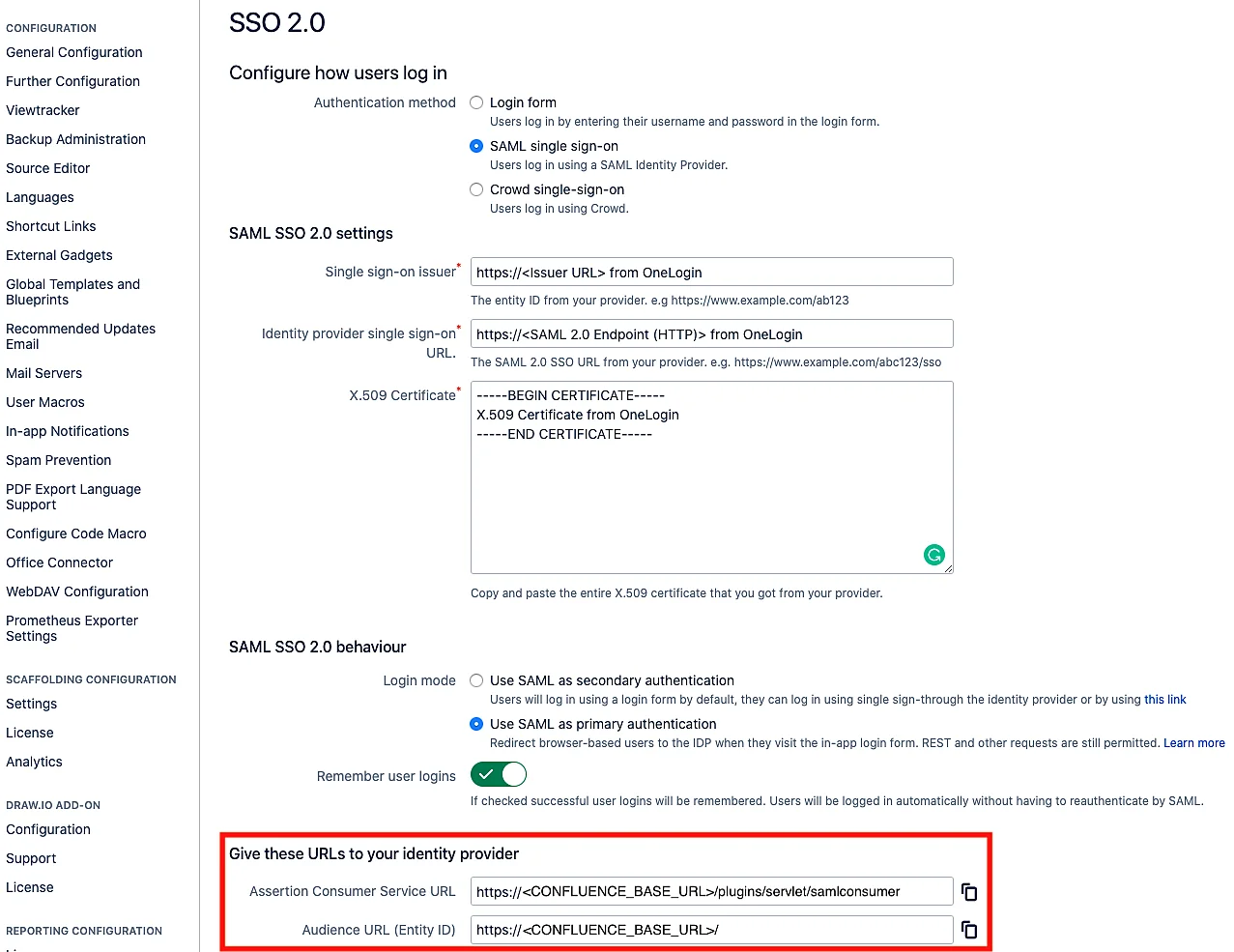 Confluence two-factor authentication (2FA) : setup single sign-on