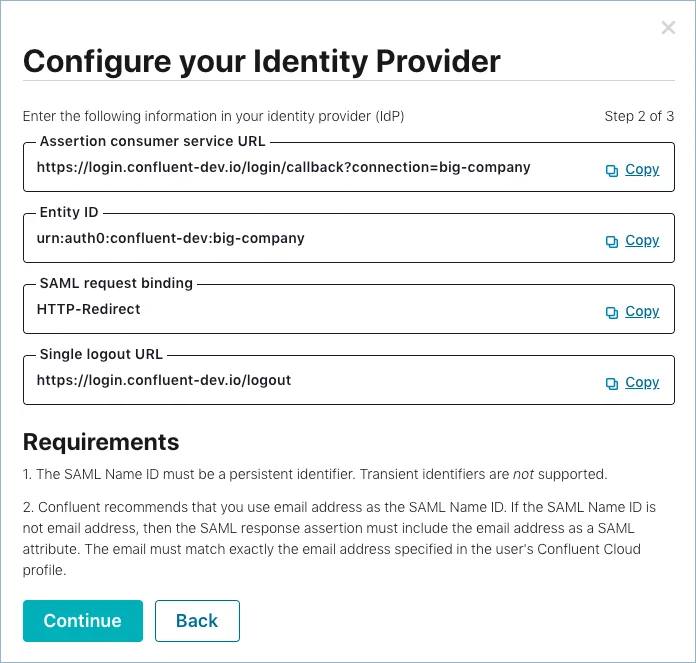 confluent cloud sso configuration idp