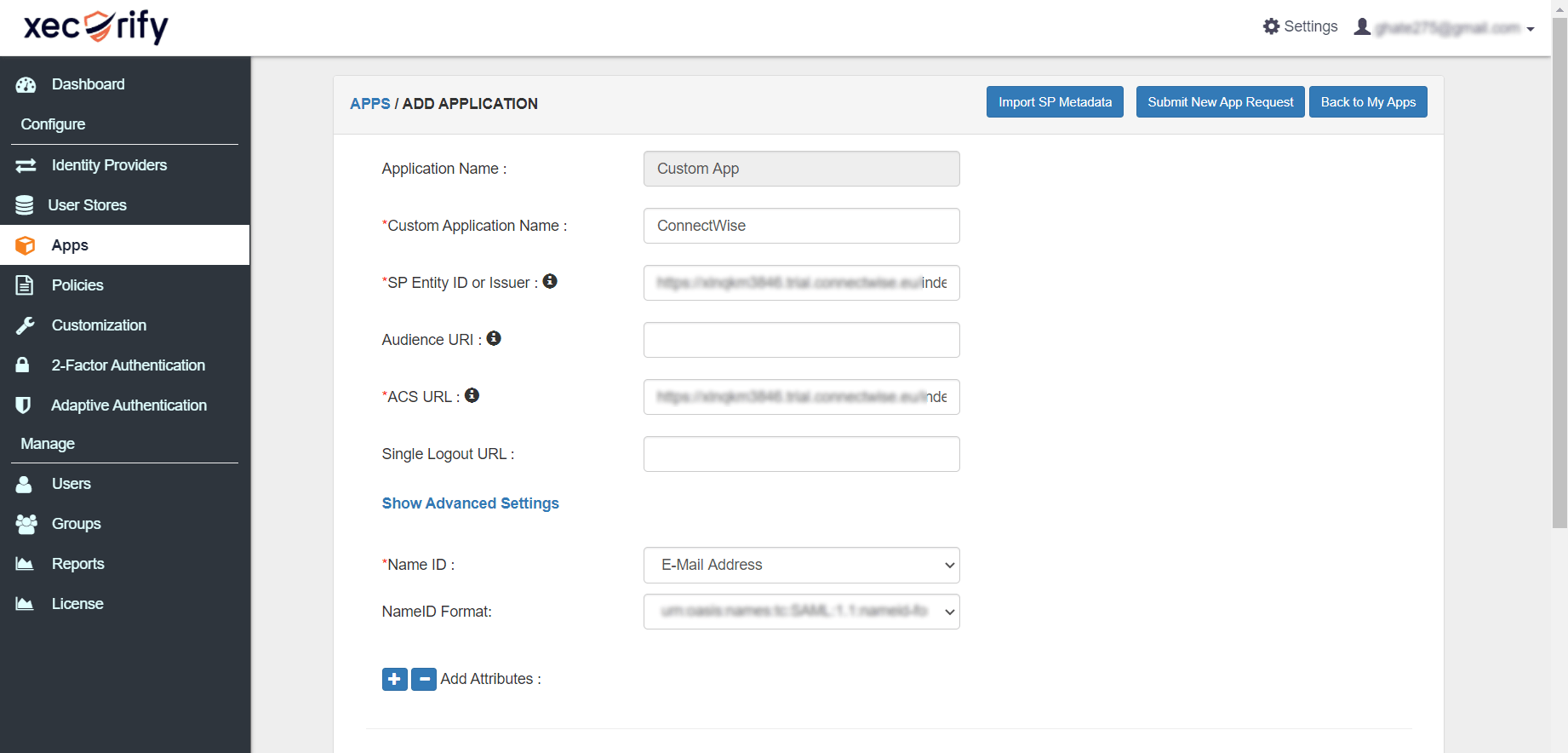 ConnectWise two-factor authentication (2FA) : add application