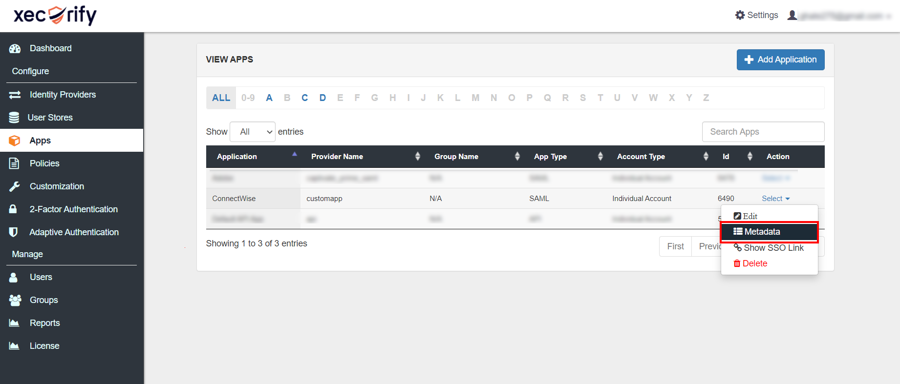 ConnectWise Single Sign On SSO click on metadata