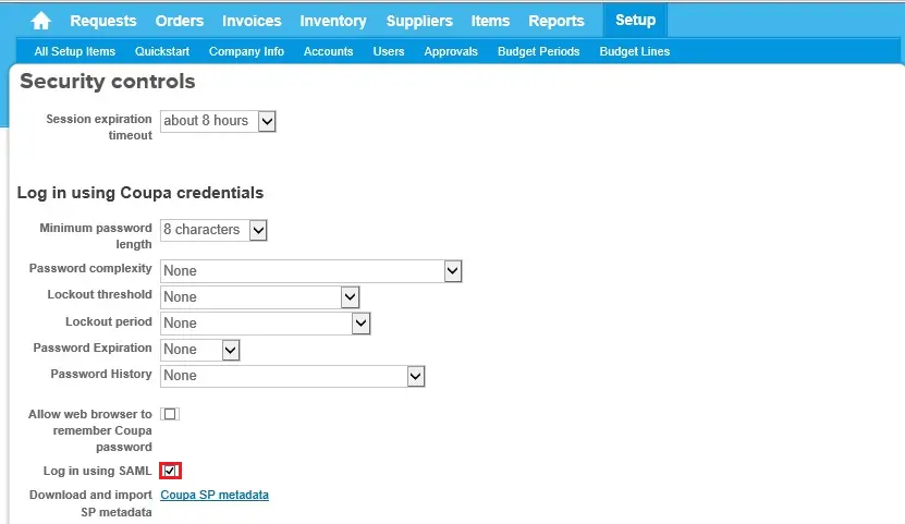 Coupa Single Sign-On (SSO) - Download Metadata