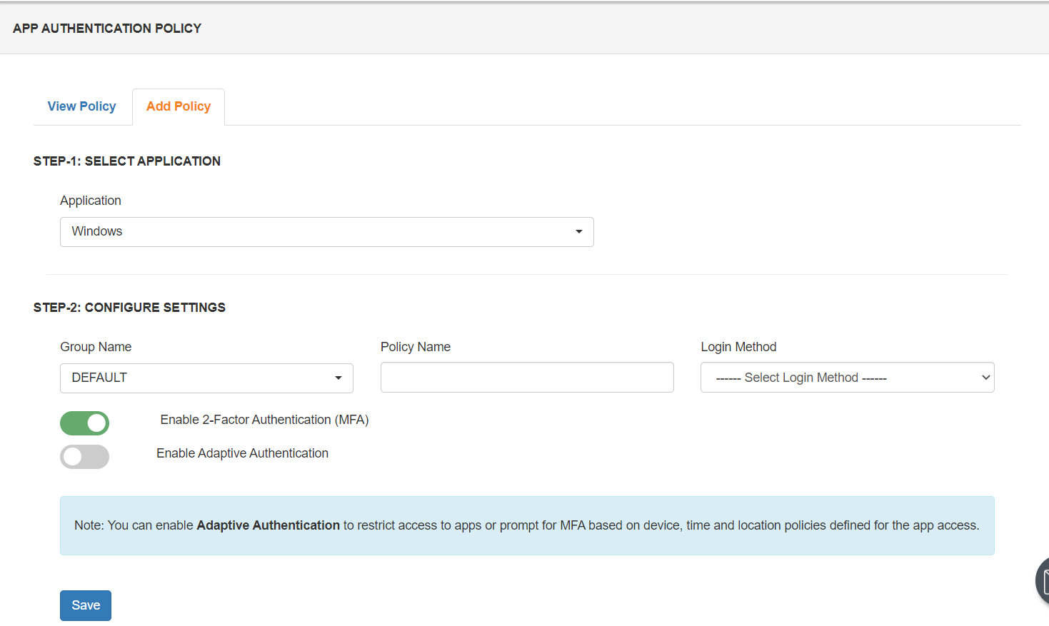 Windows 2FA/MFA add policy