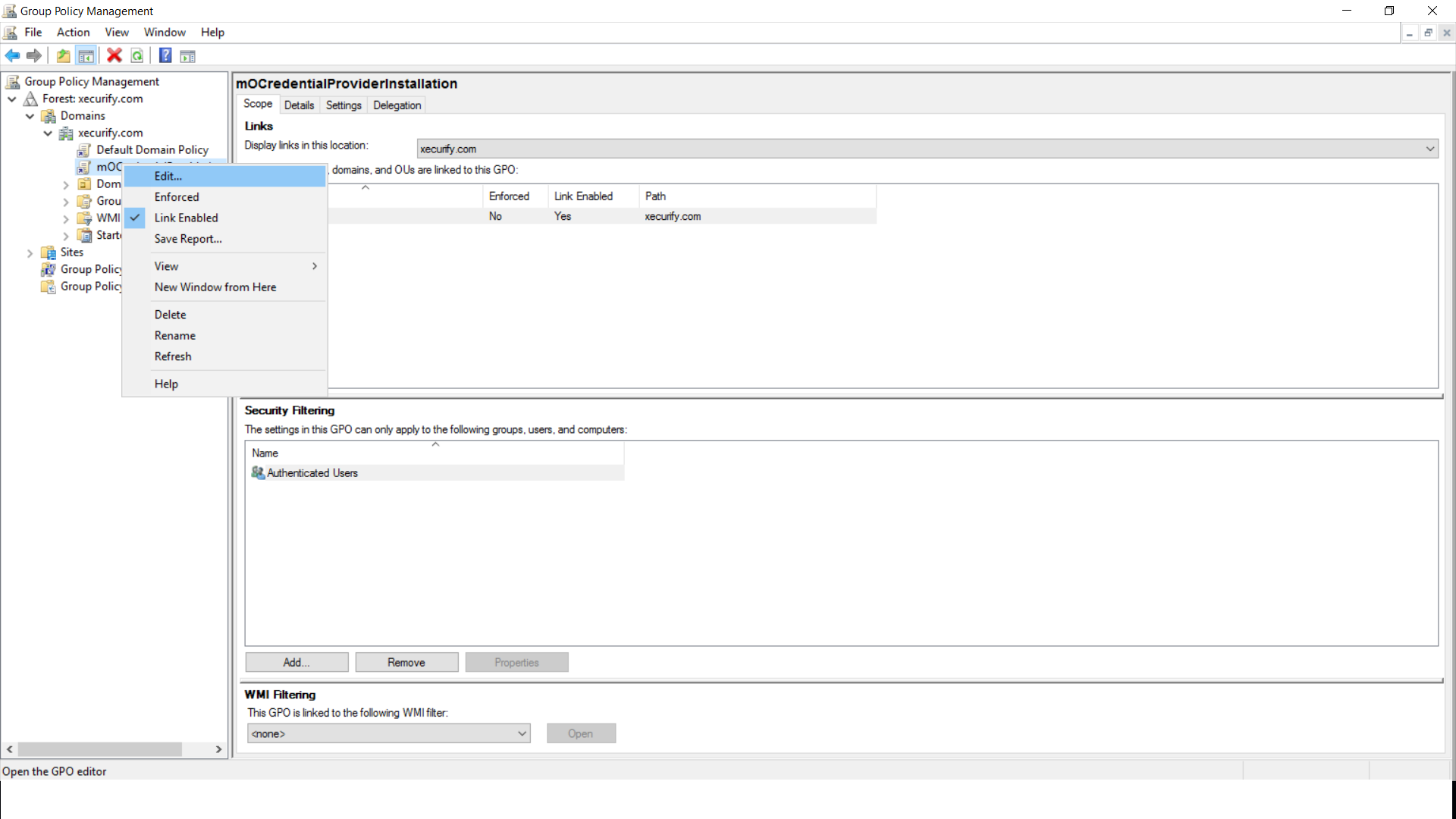 windows credential provider group policy edit menu