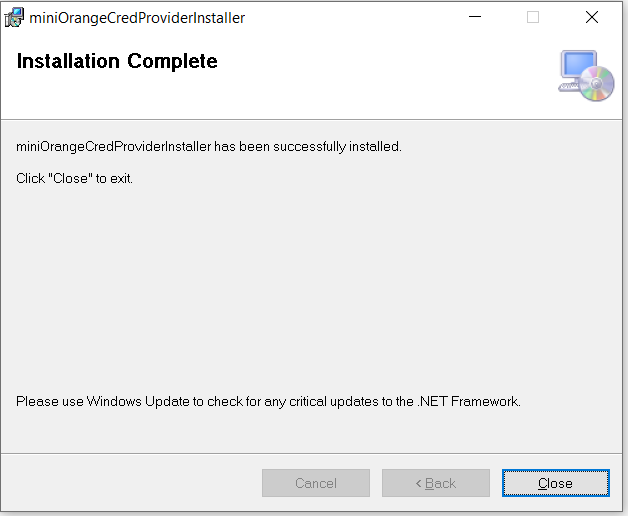 windows credential provider install complete