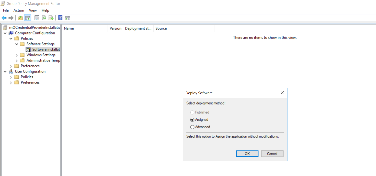 windows credential provider group policy assigned