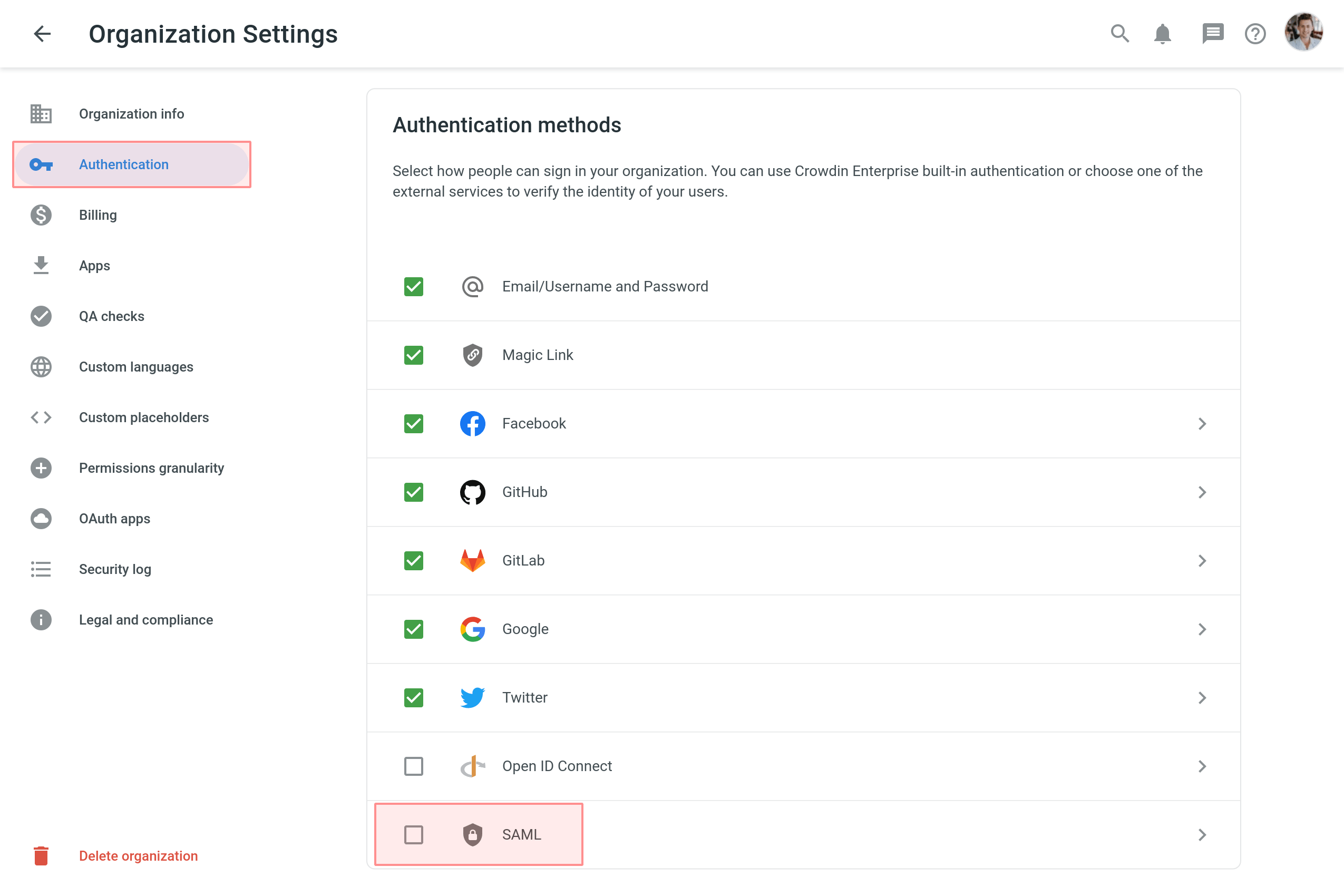 Crowdin saml_authentication_method