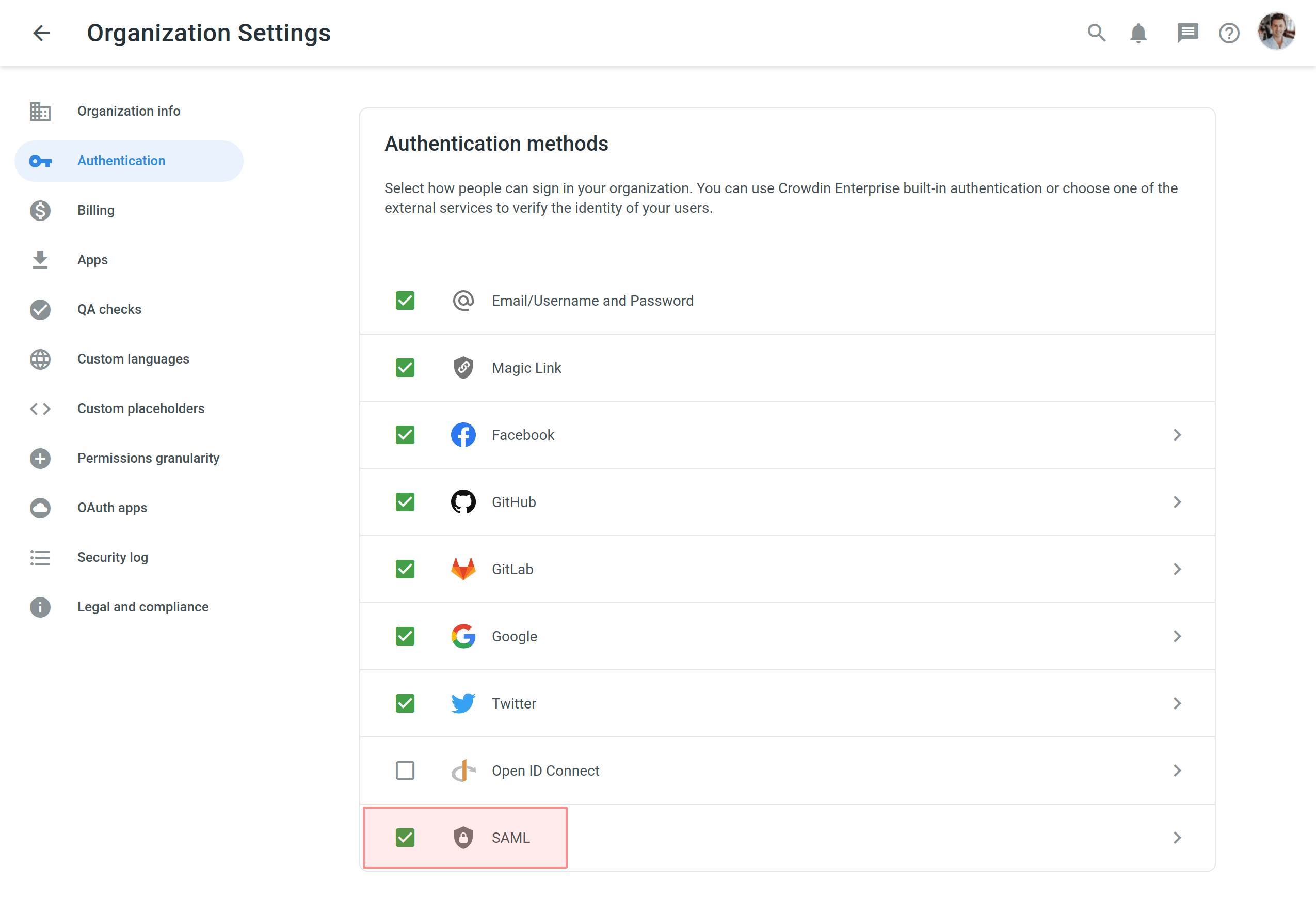 Crowdin Single Sign-On (SSO) login