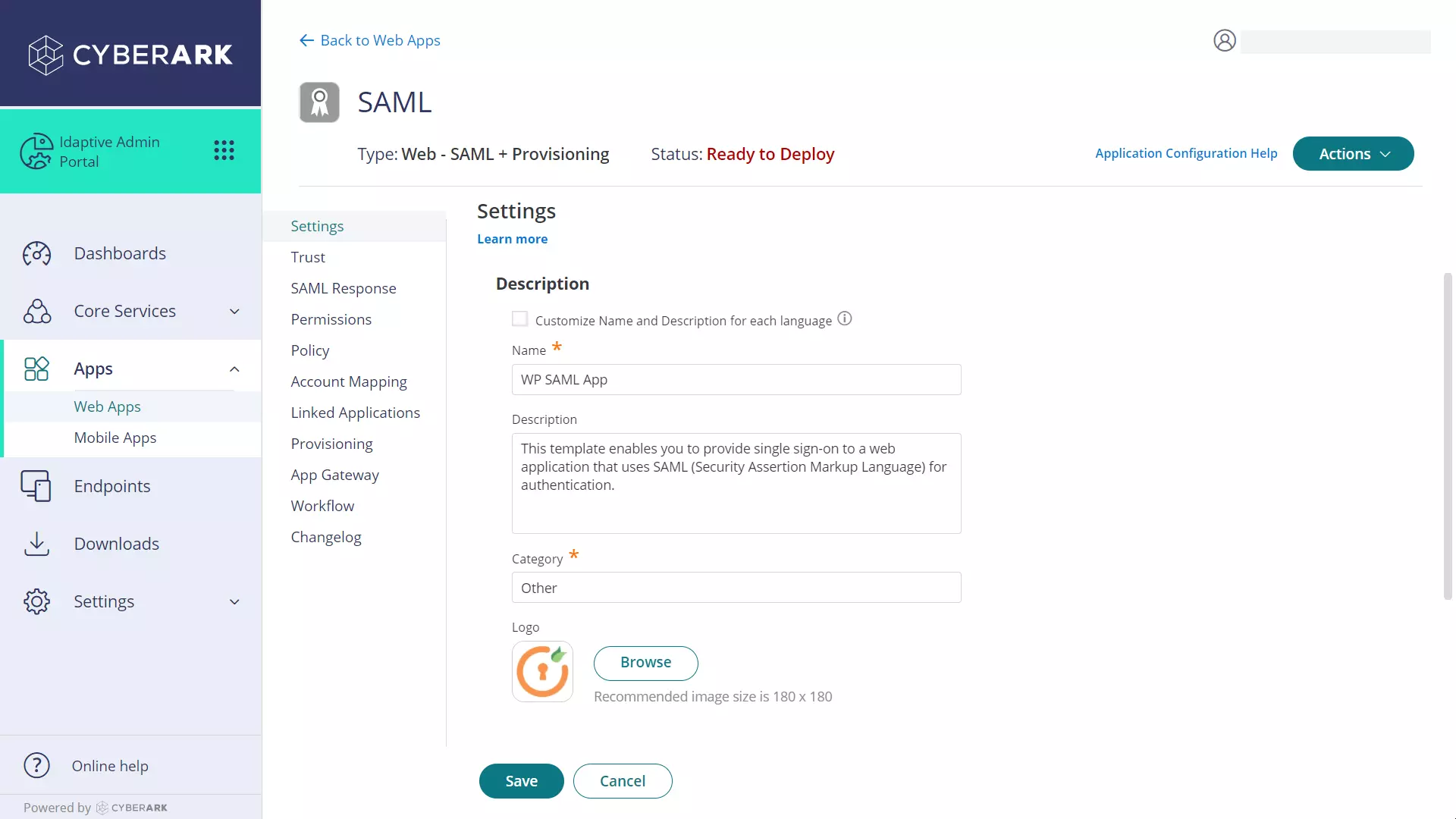 SAML Single Sign-On (SSO) using CyberArk (IdP),sso settings