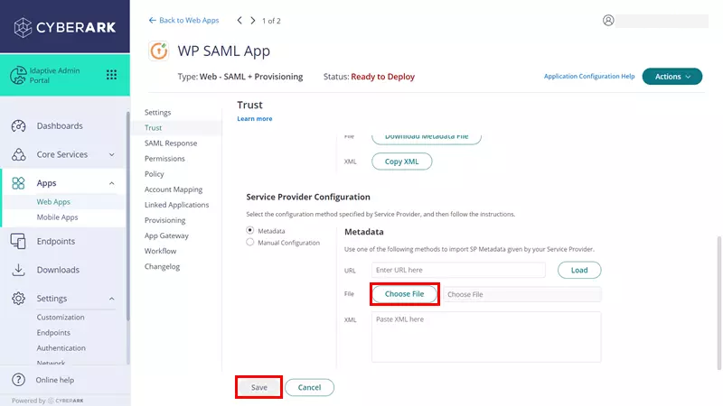 SAML Single Sign-On (SSO) using CyberArk (IdP),metadata