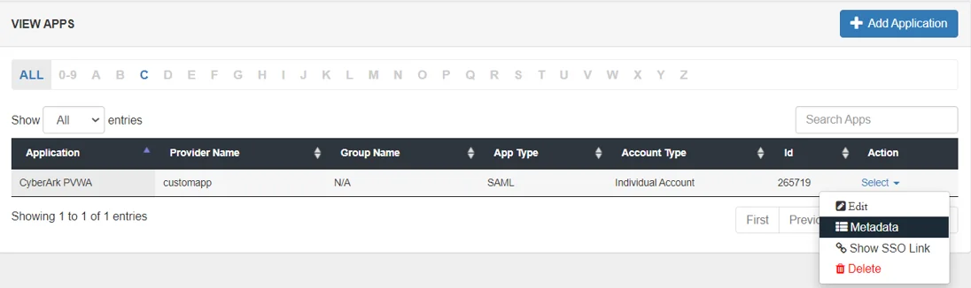 CyberArk Single Sign-On (sso) Select Metadata