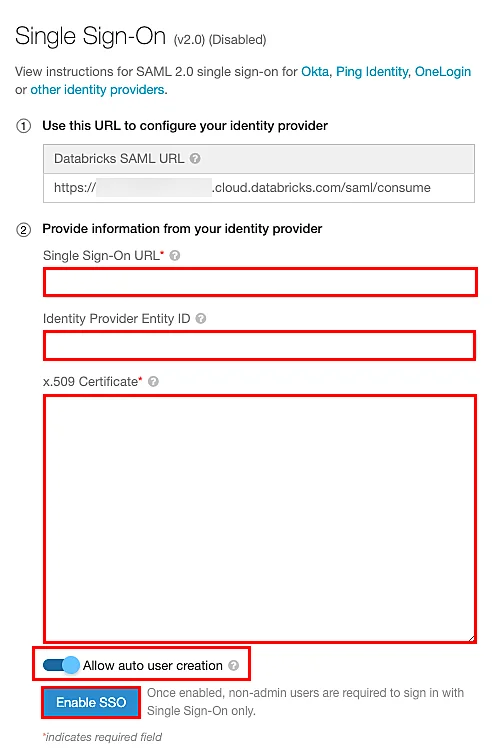 Configure Databricks Single Sign-On (SSO): Import Databricks Metadata Values into miniOrange Dashboard