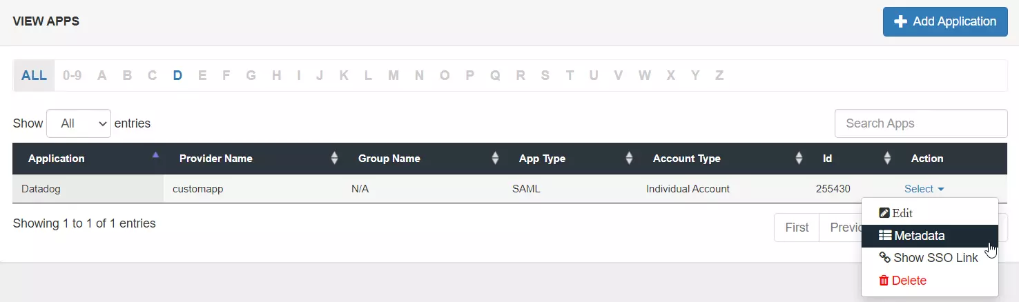 Datadog two-factor authentication (2FA) : Select Metadata