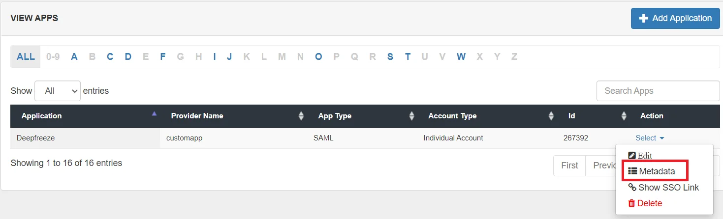 deepfreeze Single Sign-On (sso) Select Metadata