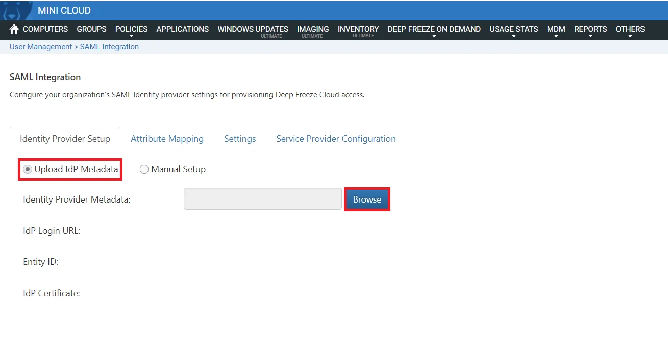 deepfreeze Single Sign On (sso) admin console set sso idp