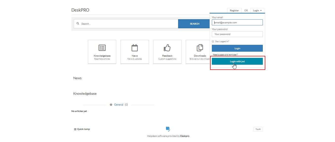 deskpro jwt sso click on login with jwt button