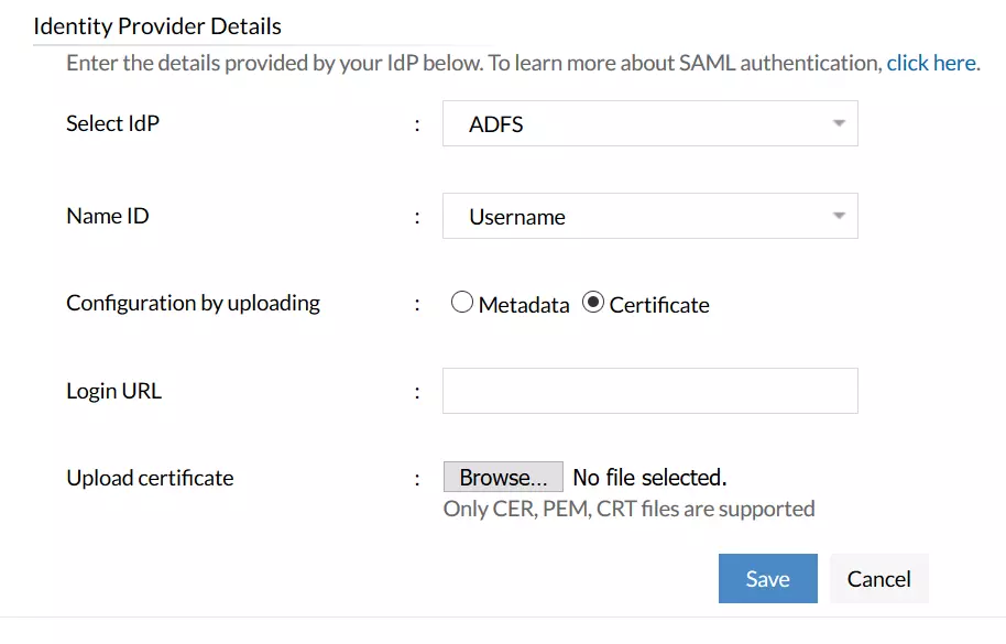 Desktop Central Single Sign On (sso) configuration details