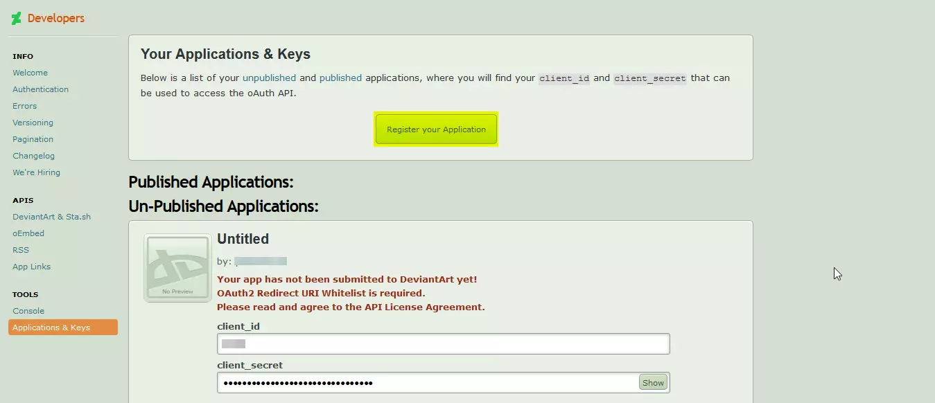 SSO for your Application using DeviantArt (Home Page)