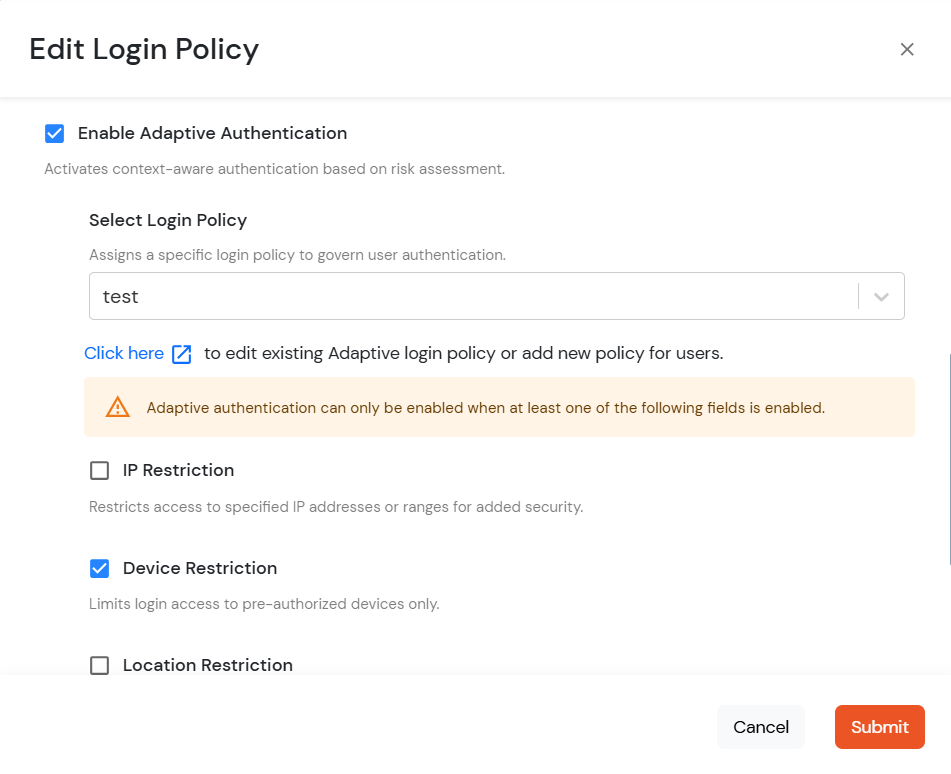 Adaptive Authentication: Edit Login Policy