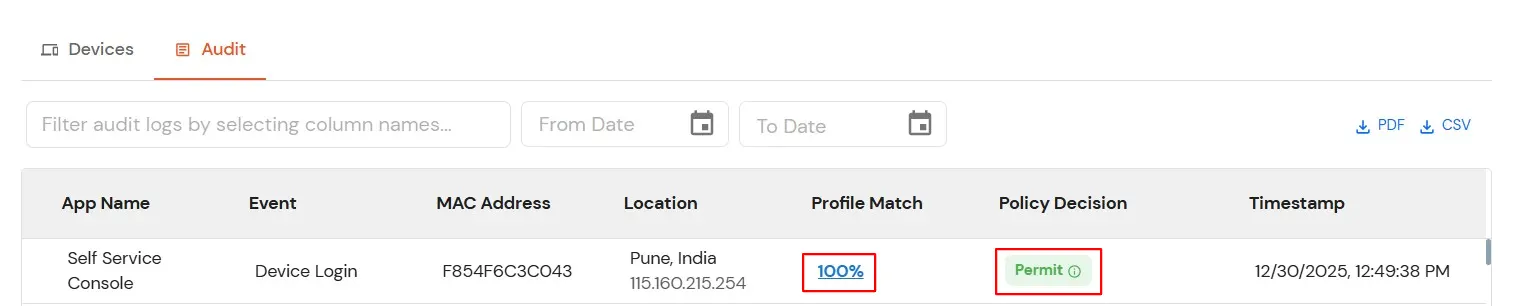 Adaptive Authentication: Audit List