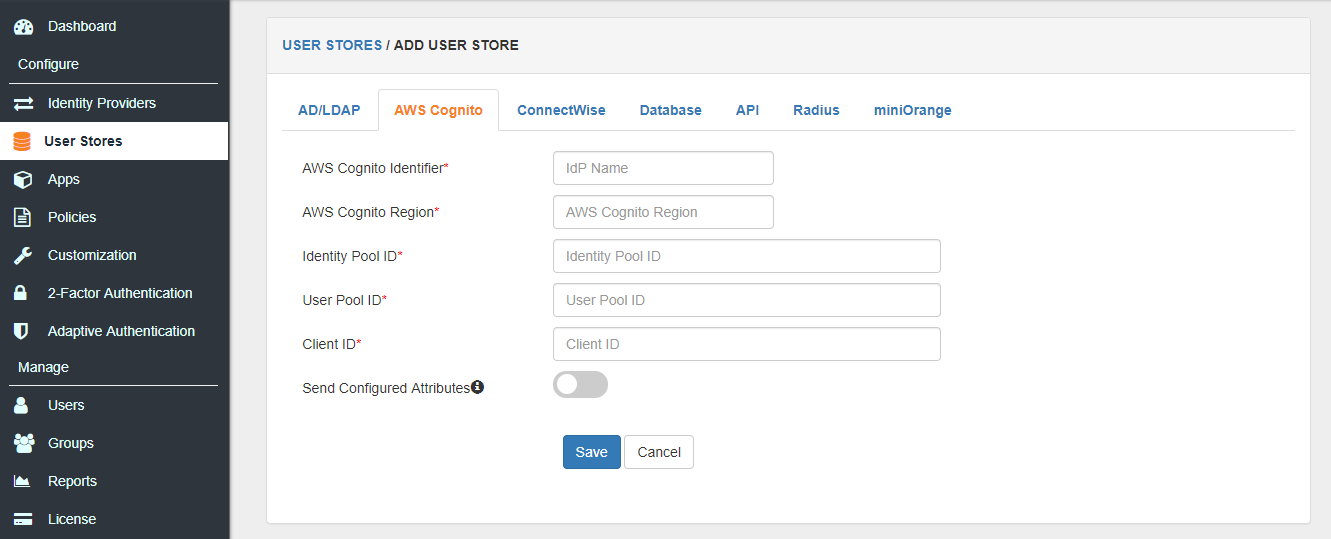 Directory Services Integration AWS Cognito pre-configured directory