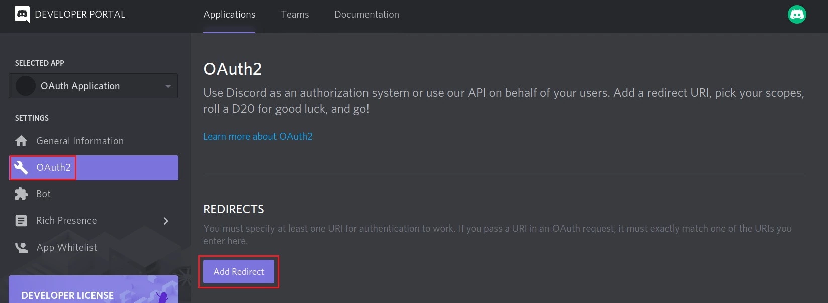 Discord SSO login: Redirect URL