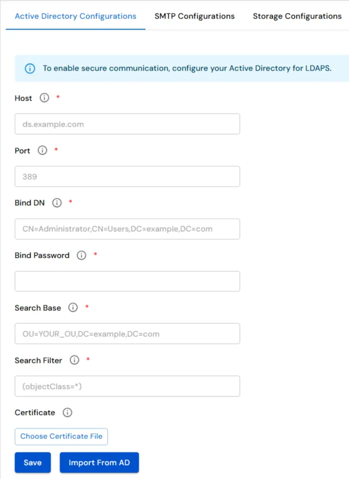 miniOrange DLP Active Directory Configurations tab for LDAP server settings