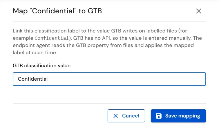 miniOrange Endpoint DLP Map Confidential label to GTB classification value