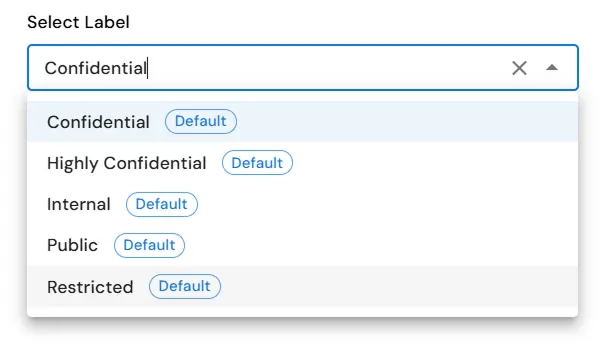 miniOrange Endpoint DLP Add Classification window showing Select Label
