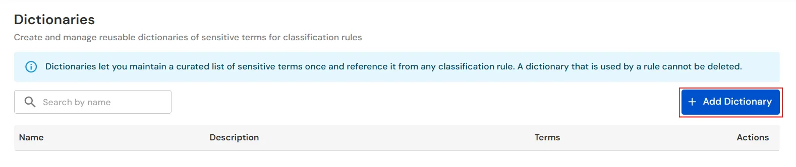 miniOrange Endpoint DLP Add Dictionary button