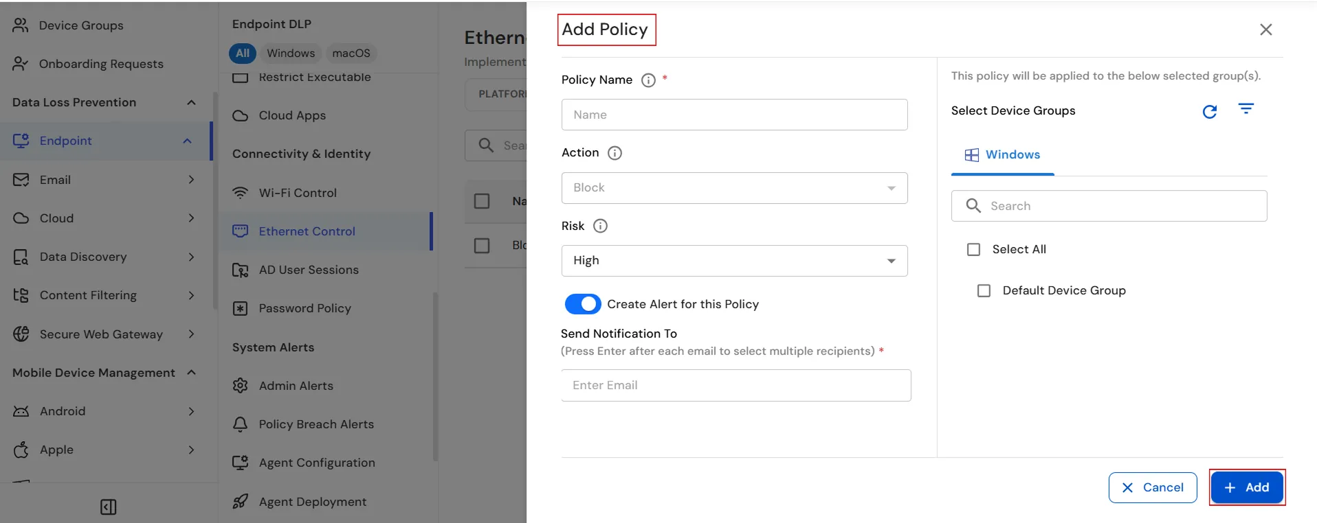 Configure the Ethernet Policy