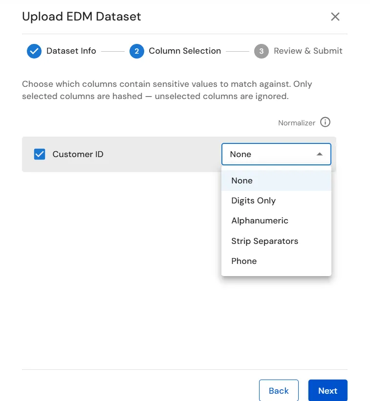 miniOrange Endpoint DLP Exact Data Matching Column Selection with Normalizer options