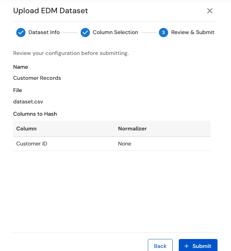 miniOrange Endpoint DLP Exact Data Matching Review and Submit configuration