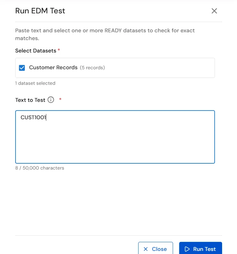 miniOrange Endpoint DLP Run EDM Test window for testing exact data matches