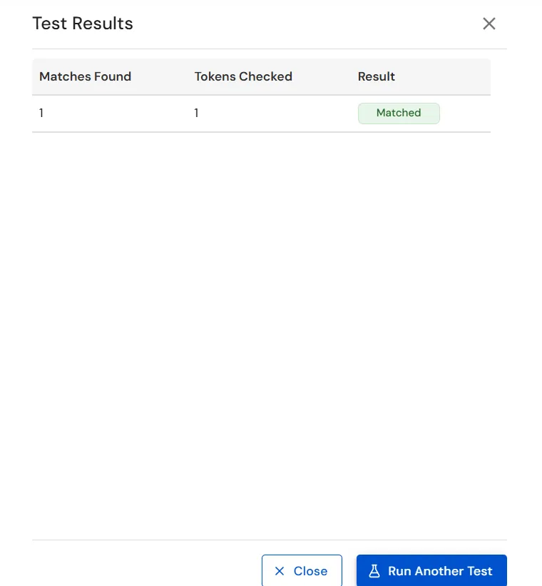 miniOrange Endpoint DLP Exact Data Matching test results showing a matched result