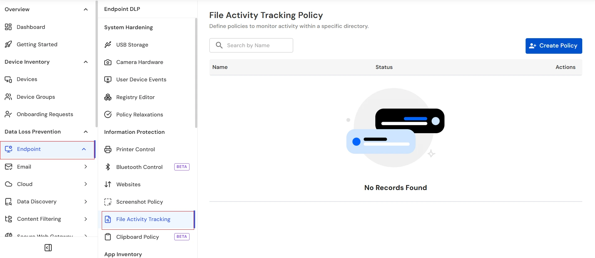miniOrange Endpoint DLP File Activity Tracking page